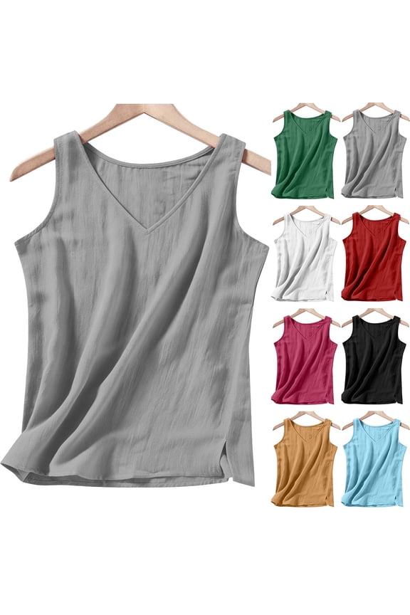 Womens Linen Tops Womens Blouses Casual Side Split V Neck Crop Top for Solid Color Spring Summer Shaping Fit Breathable Casual Top Blouses