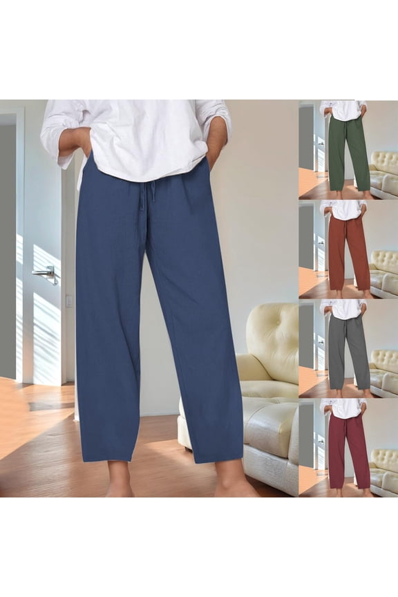 Womens Pants Solid Color High Waist Petite Pants Plus Size Loose Fit Linen Straight Leg Trendy Summer Palazzo Pants for Women Beach Essentials for Work and Office XXL
