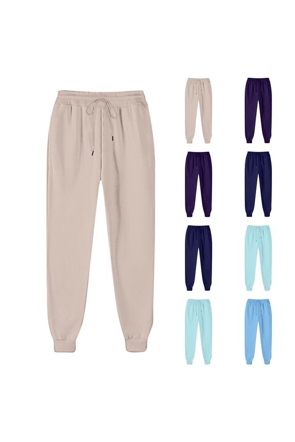 Womens Pants Trendy Oversized Drawstring High Waist Women's Athletic Pants Loose Cuffed Hem Solid Color Stretchy Women Sweat Pants Fall Delightful for Leisure Wear Beige L