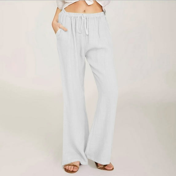 Sentmoon Womens Pants Wide leg Elastic Waist Drawstring Side Pockets Flare-Leg Solid Color Palazzo Pants Activewear Trendy Womens for Christmas or Going out with Friends Coffee XL