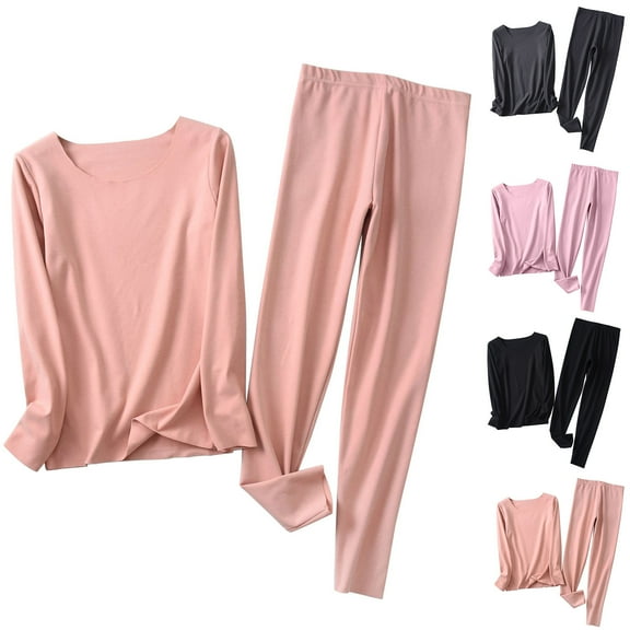 Sentmoon Womens Petites Pajamas Set Women Top and Wide Leg Trousers Women Plus Size Crew Neck Loungewear for Women Long Sleeve Solid Color Women's Sleepwear Fall for Deep Sleep