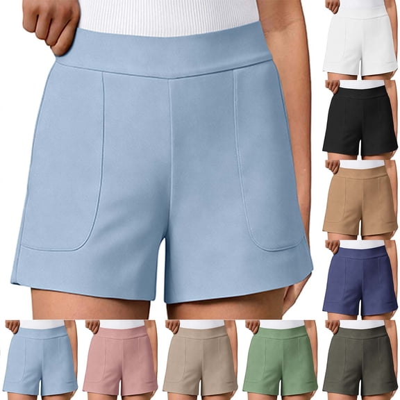 Sentmoon Womens Shorts Casual High Waist Beach Shorts Stretchy Solid Color Stretchy Regular Fit Short with Pockets Delightful for Running and Training Beach Essentials for Family S-3XL