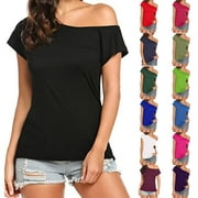 SENTMOON Womens Off Shoulder Tees One Shoulder Short Sleeve Tops Breathable Casual Basic Plus Size Womens Tops Clothing 2025