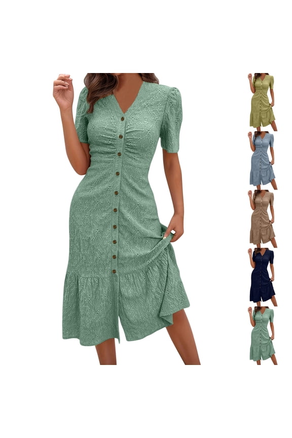 Womens Summer Dresses Formal Short Sleeve V Neck Bridal Shower Dresses for Guest Solid Color Breathable Regular Fit Cocktail Dress Beach Accessories Must Haves