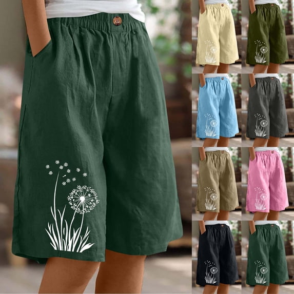 Sentmoon Womens Summer Shorts with Pockets with Print Womens Athletic Shorts High Waist Relaxed Fit Straight Leg Oversized Linen Shorts for Women Hawaii for Casual Wear and Everyday