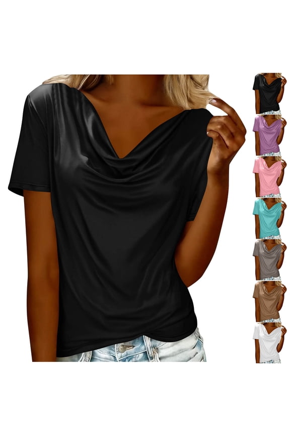 Womens Summer Tops Women Clothing Solid Color Pile Collar T Shirt Breathable Casual Summer Short Sleeve Lightweight Trendy for Daily Wear Outdoor and Work Occasions Top Cloth
