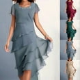 thumbnail image 1 of Sentmoon Womens Sundress Regular Fit Fashion 2026 Solid Color Cute Spring Dresses Short Sleeve Crew Neck Vacation Patchwork Chiffon Breathable Womens Casual Summer Dresses Navy XXL, 1 of 7