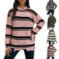 thumbnail image 1 of Sentmoon Womens Sweaters Crew Neck Long Sleeve Striped Fall Tops Plus Size Knitted Tassel Stretchy and Flexible Loose Womens Casual Outfits Streetwear Fall and Winter for Wedding Guest Sweater, 1 of 8