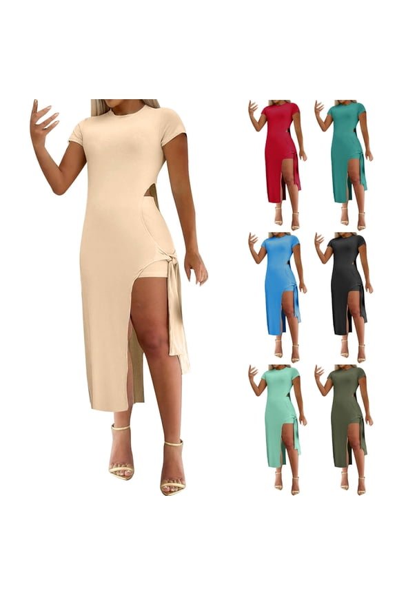 Womens Two Piece Sets Summer Cocktail Dress for Women Regular Fit Sleeveless Crew Neck 2026 Summer Plus Size Sun Dress Solid Color Eyelet Maxi Dress for Women Fashion