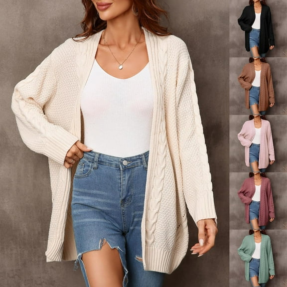 Sentmoon Womens Work Clothes Oversized V Neck Long Sleeve Cute Cardigans for Women Solid Color Soft and Cozy Loose Knitted Fall Jacket for Women Winter for Coffee Date Sweater Coffee L