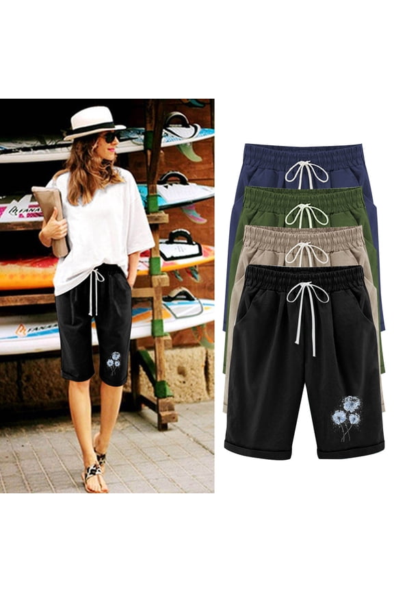 Womens Workout Shorts with Print Summer Gym Shorts Women Drawstring Elastic Waist Relaxed Fit Oversized Womens Linen Shorts Beach Stuff Trendy for Beach and Swimming XXL