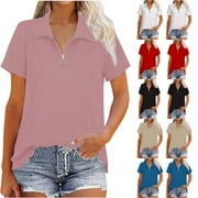 SENTMOON Womens Zip Up Tees V Neck Short Sleeve Tops Breathable Loose Fit Basic Plus Size Womens Summer Tops 2025 Summer Saving
