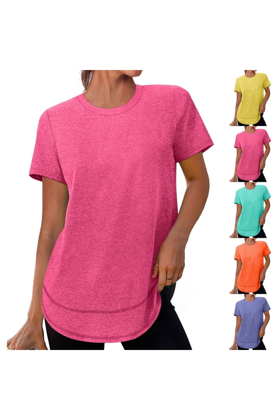 Work out Shirts Women Cooling Women's Rash Guard Shirts Solid Color Short Sleeve Crew Neck Soft Regular Fit Sun Protection for Golf and Athletic Training Yellow M
