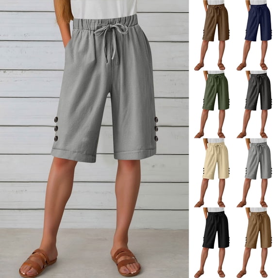 Sentmoon Workout Shorts with Pockets Solid Color Womens Summer Shorts Drawstring Elastic Waist Loose Fit Oversized Linen Shorts for Women Vacation Fashion for Work from Home Brown XXXL
