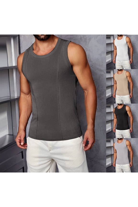 Workout Tank Tops for Men Summer Sleeveless Crew Neck Undershirt Solid Color Relaxed Fit Oversized Basketball Men Compression Shirt Holiday for Casual Streetwear M