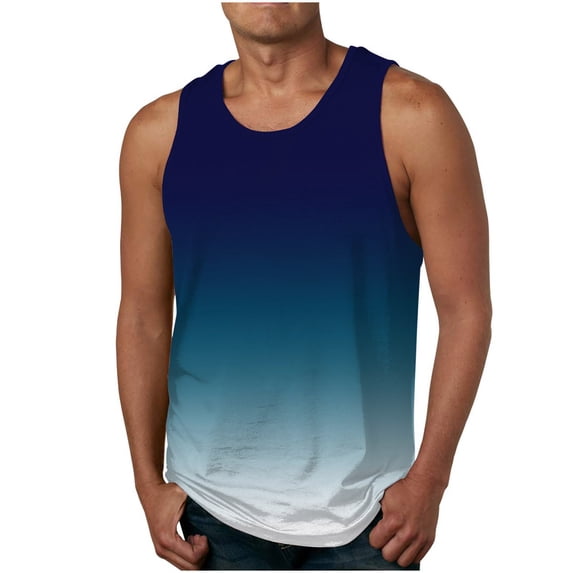 Sentmoon Workout Tank Tops for Men Summer Sleeveless Crew Neck Vest for Men Gradient Color Loose Fit Oversized Moisture Wicking Men T Shirts Vacation for Casual Streetwear Multicolor L