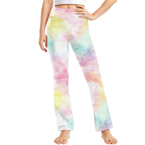 Sentmoon Yoga Pants Girls High Waisted Buttery Soft Slim Leggings Tie Dye Print Full Length Hip Lift Exercise Pants Trendy Kids for Sports Wear Multicolor 110