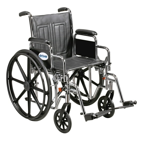 Drive Medical Sentra EC Heavy Duty Steel Wheelchair, Detachable Desk Arms, Swingaway Footrests, 20" Seat