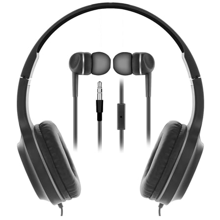 Sentry BLWHC101 Two Pack Headphone & Buds, Black/Gray