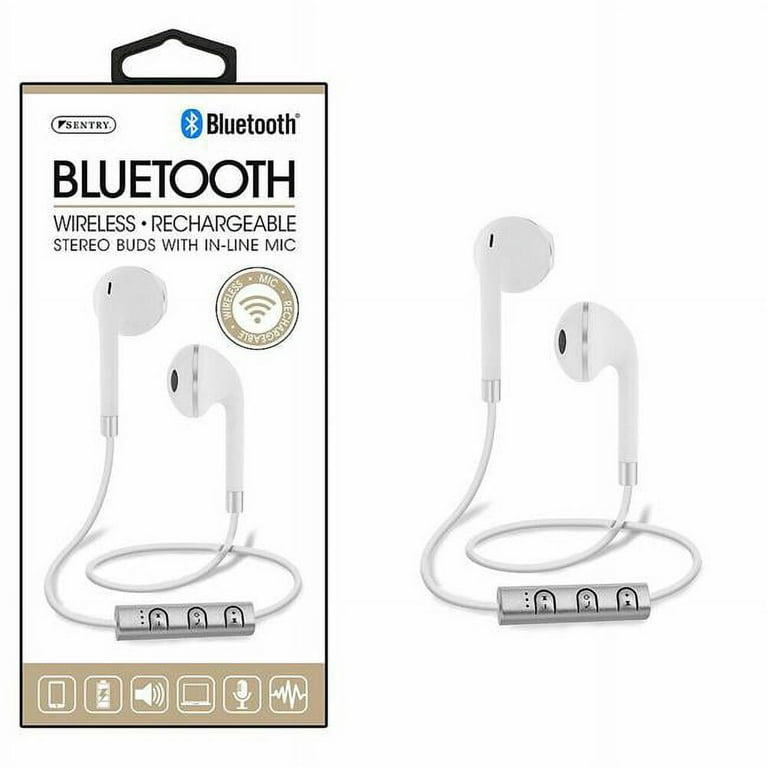 Sentry BT175 Wireless Bluetooth Stereo Buds with In-Line Mic, White 