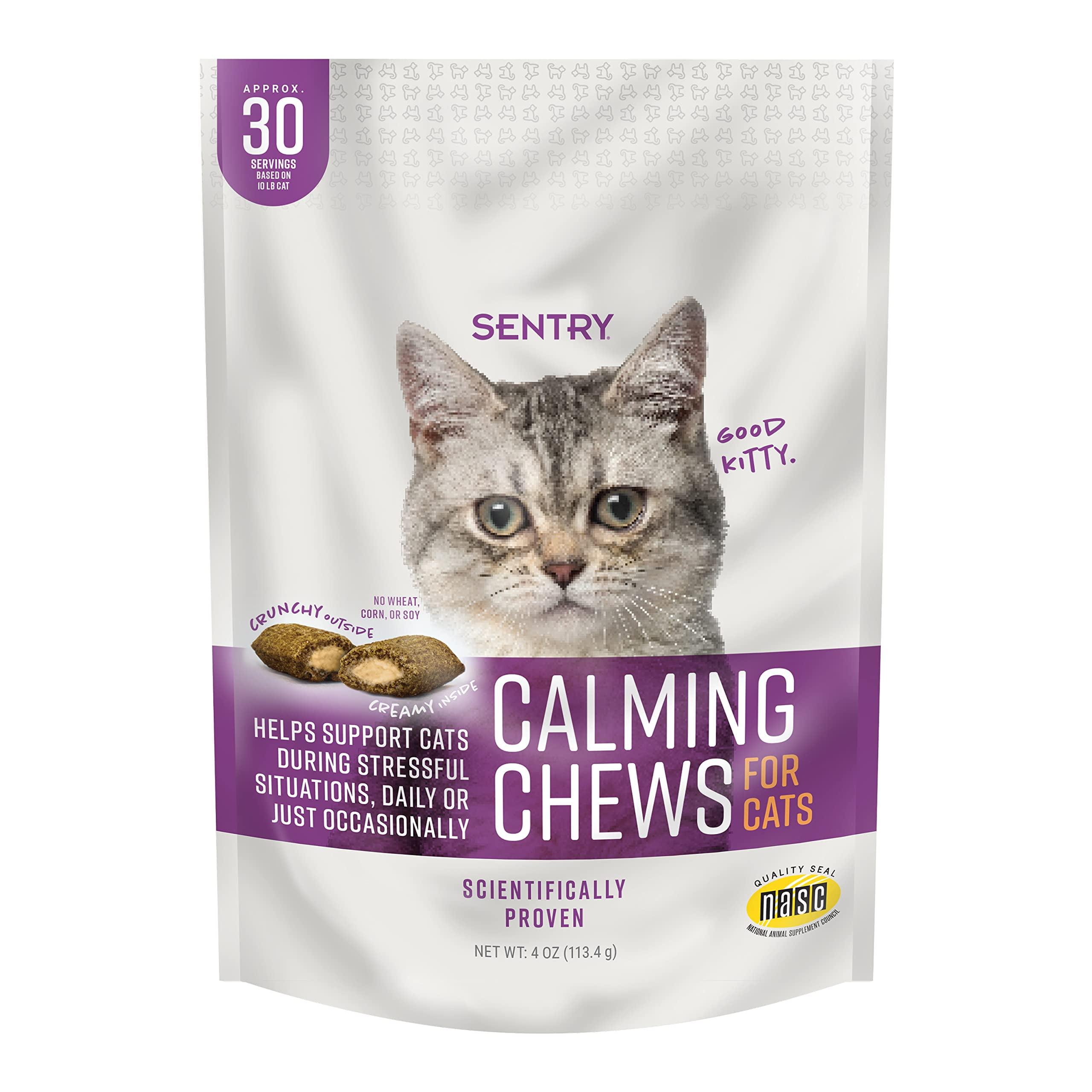Sentry Calming Chews FEV6for Cats, Calming Aid Helps Stress & Anxiety, With Pheromones That May Help Curb Destructive Behavior & Separation Anxiety, Calming Health Supplement for Cats, 4 oz.