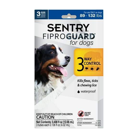 Sentry FiproGuard Dog Flea & Tick Topical Treatments, 89-132 lbs, 3 Monthly Supply, 3 Count