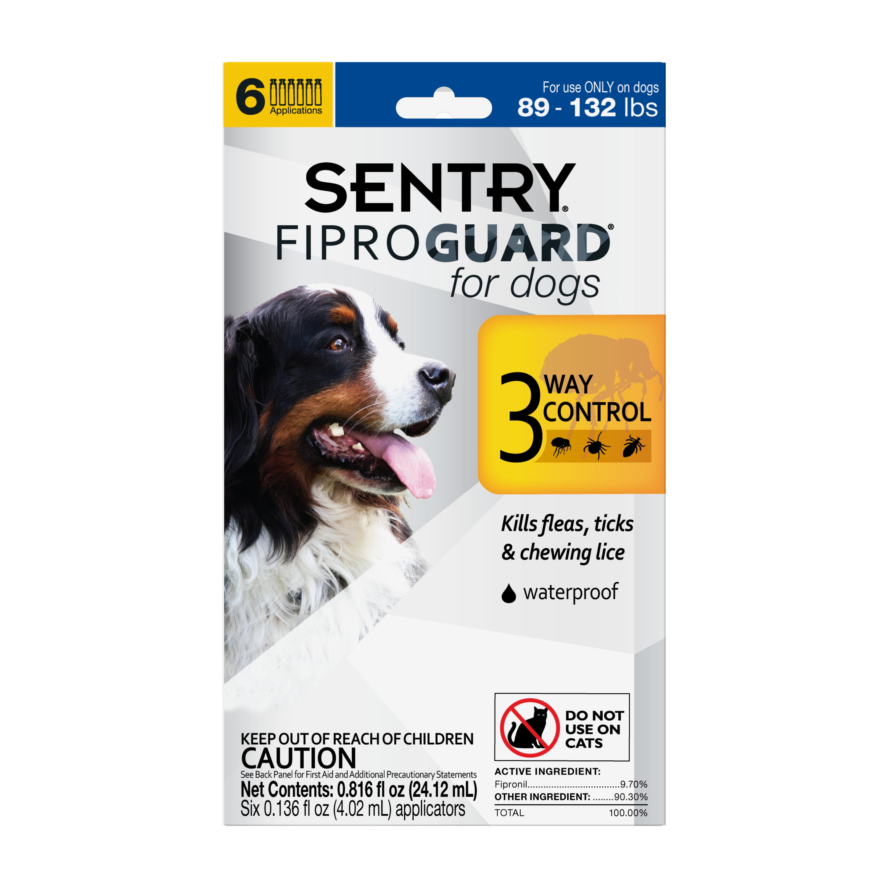 Sentry FiproGuard Dog Flea & Tick Topical 89-132 Pound, 6 Monthly Treatments, 6 Count