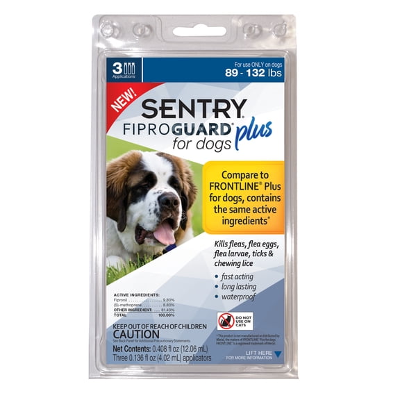 Sentry FiproGuard Plus Dog Flea & Tick Spot-On - 89-132 lb. - 3 count