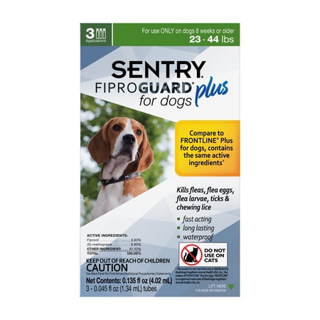 Sentry Fiproguard Plus for Dogs, Flea and Tick Prevention for Dogs (23-44 Pounds), Includes 3 Month Supply of Topical Flea Treatments