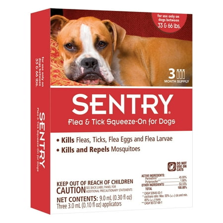 Sentry Flea & Tick Treatment, For Dogs 33-66 Lbs., 3 Monthly Treatments