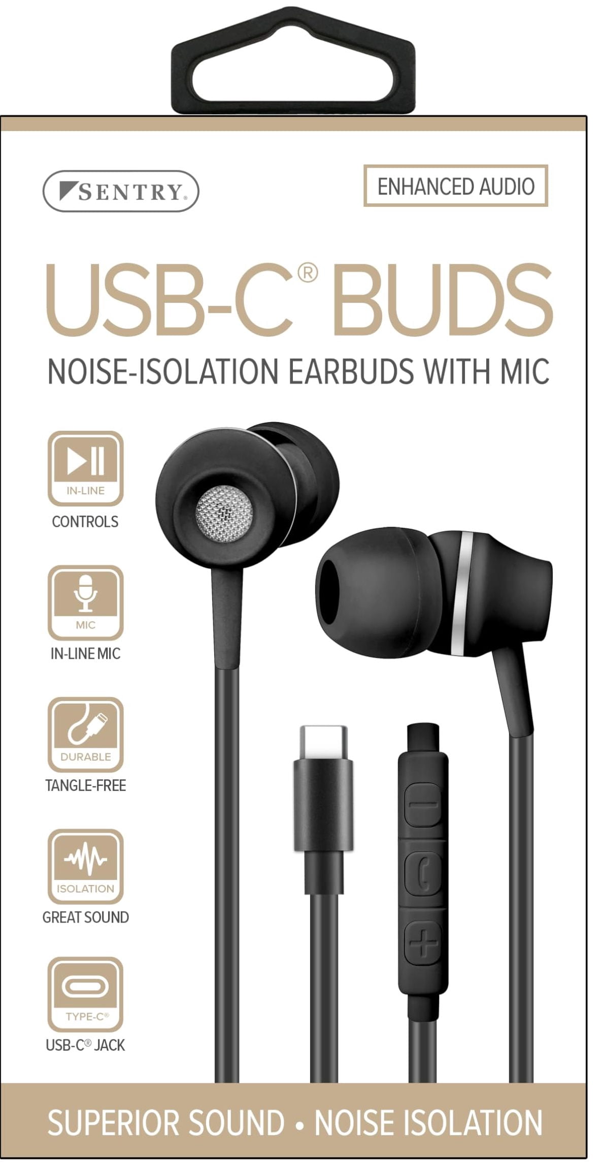 Sentry Evolve Sentry HPXIC100B Type-C Noise Isolation Earbuds with Microphone ...