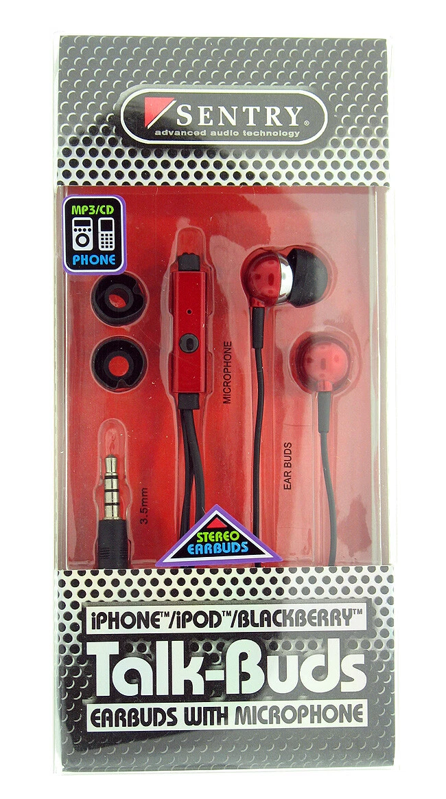 Sentry Hm204 Talk-Buds Earbuds With Mic In Red - Brand New!