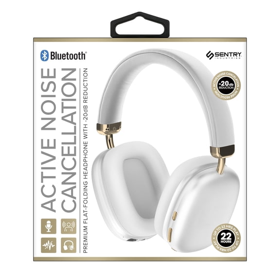 Sentry Industries BTA1000WH Bt[r] Deluxe Full Size Nc Headphones Wht