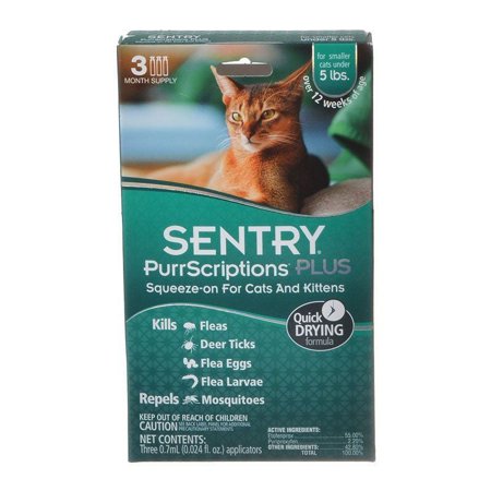 Sentry PurrScriptions Plus Flea & Tick Control for Cats & Kittens [Cat, Flea & Tick Drops] Cats Under 5 lbs - 3 Month Supply