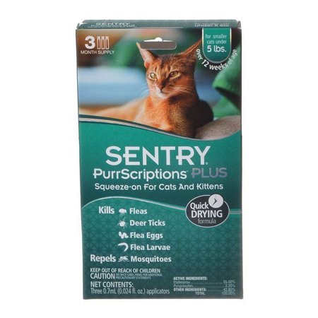 Sentry PurrScriptions Plus Flea & Tick Control for Cats & Kittens Cats Under 5 lbs - 3 Month Supply[ PACK OF 2 ]