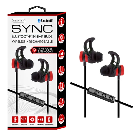 Sentry Sync Bluetooth, Rechargeable Wireless In-Ear Buds, In Line Mic, BT550R