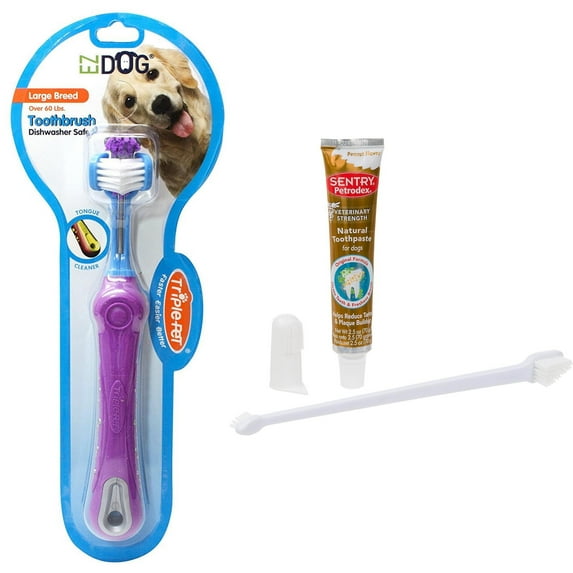 Sentry petrodex vs natural dental care kit dog peanut toothpaste, 2.5 ounce + Triple pet ez dog three sided toothbrush for dogs, large breeds