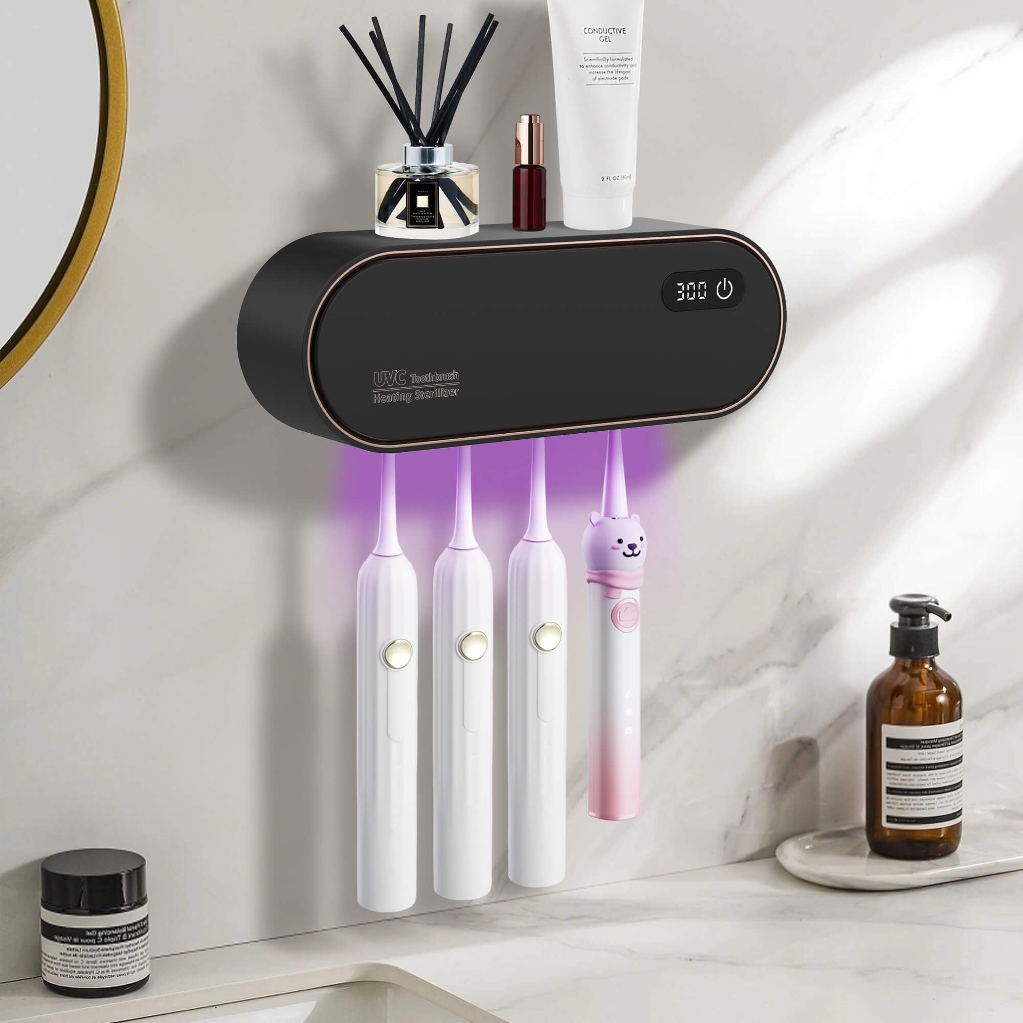 Modernize your oral hygiene with the ultimate innovation in the bathroom: this wall-mounted UV toothbrush sterilizer and holder (black)