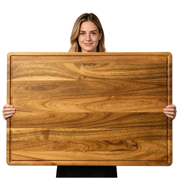 Sentsu Extra Large Acacia Wood Cutting Board with Juice Groove and Handles, 36 x 24 in