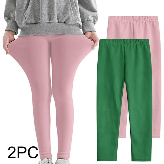 Sentuca 2PC Girls Leggings Ankle Length Yoga Pants Cotton Footless Tights Pull-On Bottoms Uniform Pants Winter Warm Kids Clothes Size 7 Years