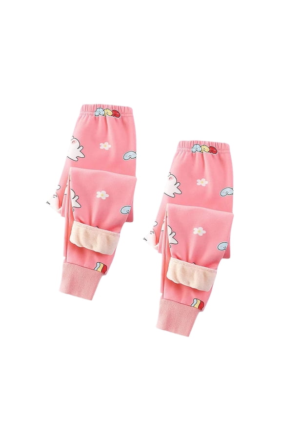 2PC Girls Sweatpants Cotton Thick Warm Fleece Pants Cute Graphic Sweatpants Elastic Bottom for Toddler Clothes
