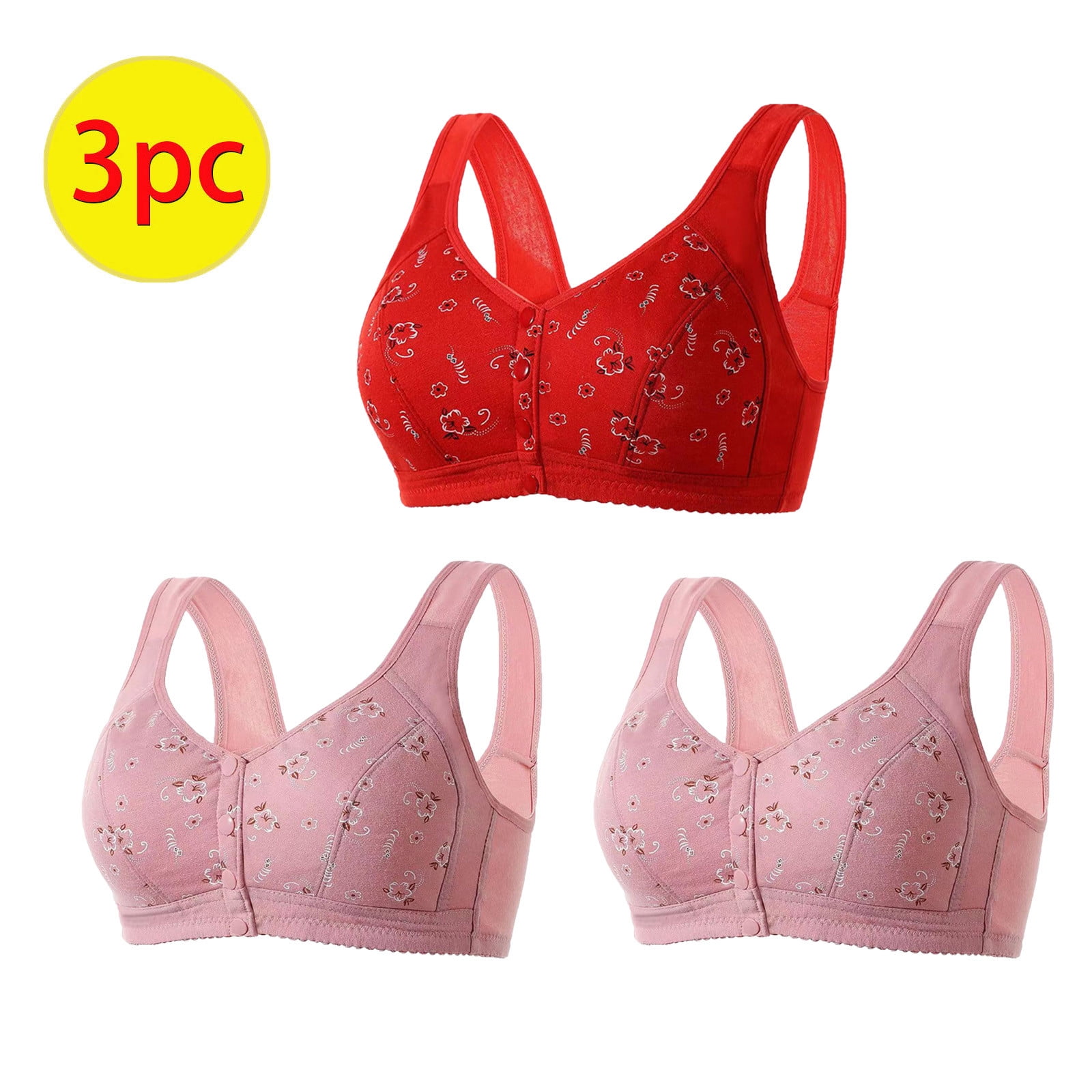 Sentuca 3PC Daisy Wireless Bras for Women,Front Close Button Bra
