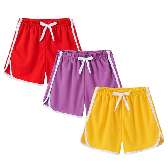 Sentuca 3PC Girls Shorts - Summer Kids Casual Beach Sports Rubber Waist Shorts Size 10 Years