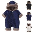 thumbnail image 1 of Sentuca Baby Bodysuits Winter Hooded Puffer Romper Ears Snowsuit Cute Solid Color Warm Fleece Zipper Boys Girls Hoodie Rompers Navy 18-24M, 1 of 8