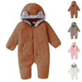 thumbnail image 1 of Sentuca Baby Boys Girls Bodysuit Cute Solid Color Warm Fleece Hoodie Rompers Long Sleeved Zipper Winter Jumpsuit Brown 3-6M, 1 of 8