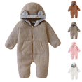 thumbnail image 1 of Sentuca Baby Boys Girls Bodysuit Cute Solid Color Warm Fleece Hoodie Rompers Long Sleeved Zipper Winter Jumpsuit Gray 12-18M, 1 of 8