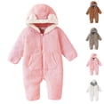 thumbnail image 1 of Sentuca Baby Boys Girls Bodysuit Cute Solid Color Warm Fleece Hoodie Rompers Long Sleeved Zipper Winter Jumpsuit Pink 3-6M, 1 of 8