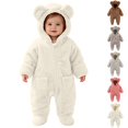 thumbnail image 1 of Sentuca Baby Romper Hooded, Boys Girls Cute Warm Fleece Bodysuit Solid Color Long Sleeve Zipper Newborn Infants Jumpsuits White Size 12M, 1 of 9