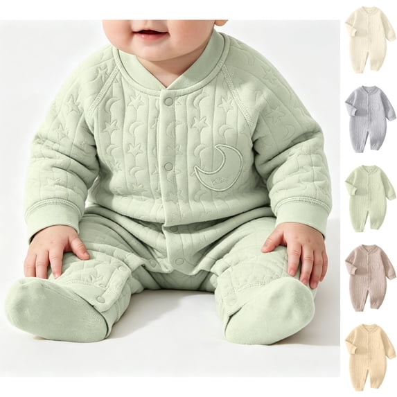 Sentuca Baby Romper Quilted Footless Full Front Snap Thermal Jumpsuit Long Sleeve Warn Soft Newborn Infant Bodysuit Green Size 12-15M