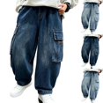 thumbnail image 1 of Sentuca Boys Baggy Jeans Straight Wide Leg Denim Cargo Pants with Pockets Casual Elastic Waist Loose Y2k Fashion Streetwear Kids Trousers Size 5-6Y, 1 of 6